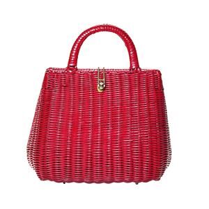 Vintage Lesco Lona Red Woven Top Handle Plastic Rattan Purse